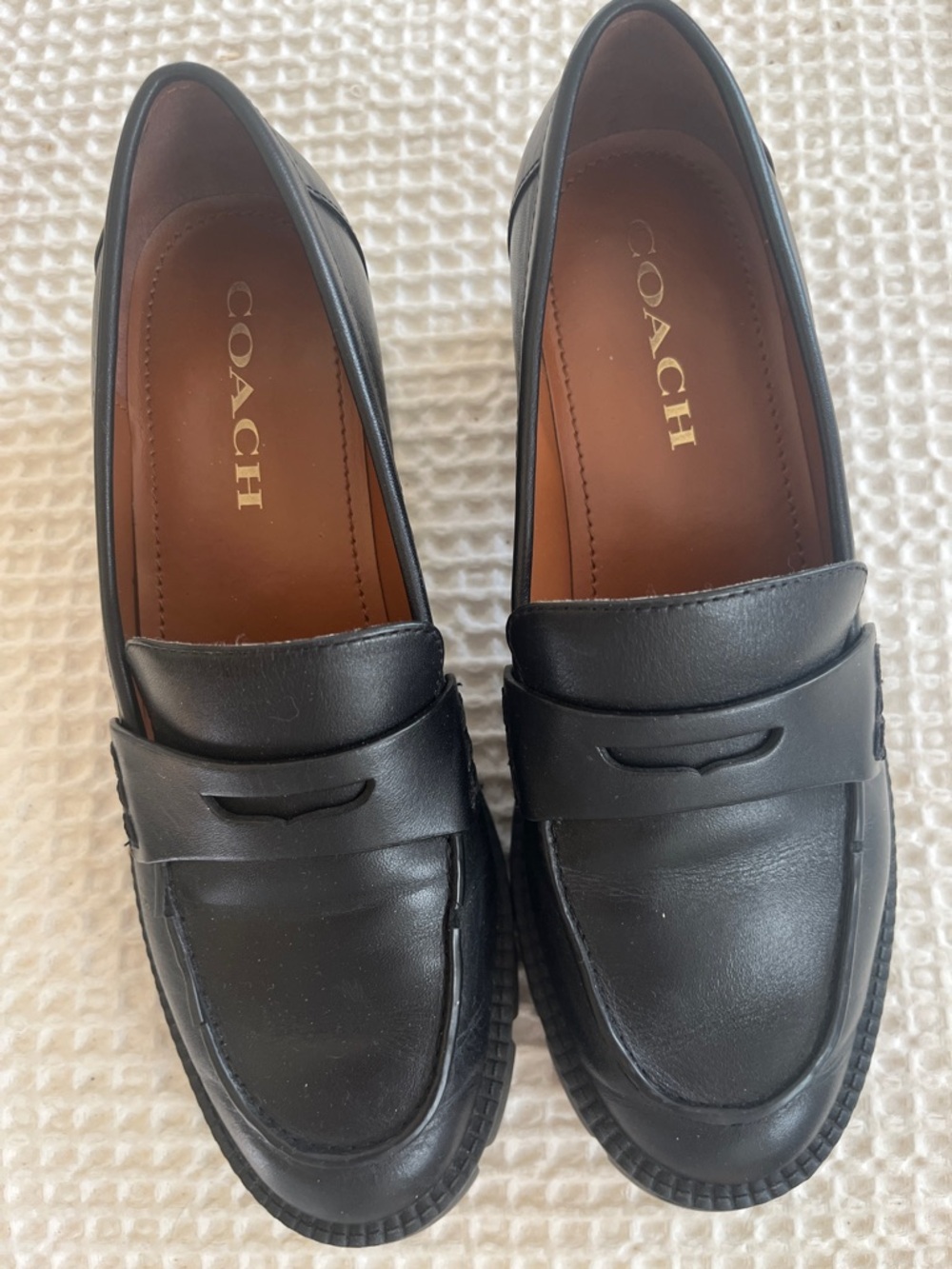 Coach Black Leather Penny Loafers for Men